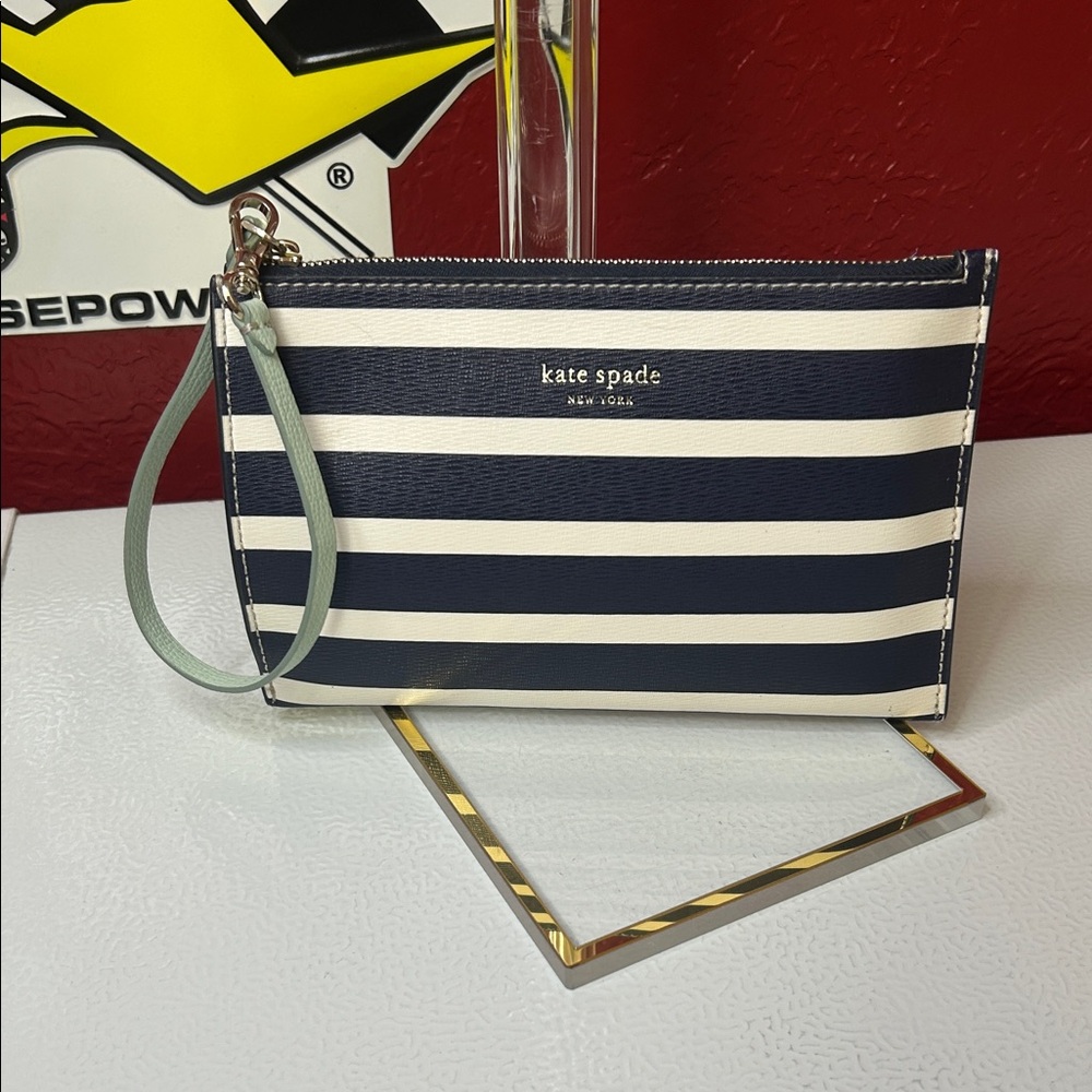 Kate Spade Navy And Cream Striped Wristlet